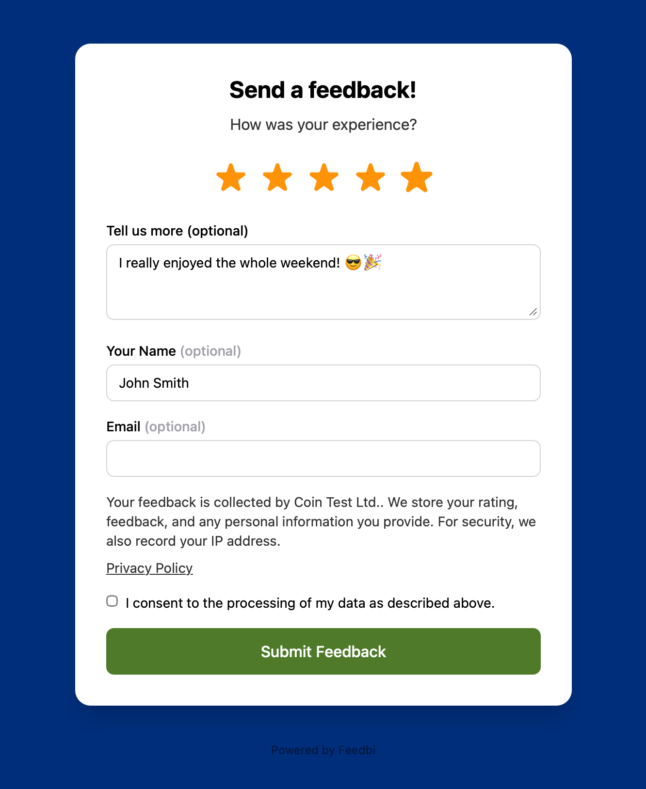 Hosted rating page example